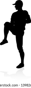 Baseball player in sports pose detailed silhouette