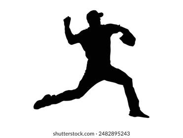 Baseball Player Sports Vector Illustration in Silhouette