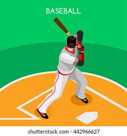 Baseball Player Sportsman Batter Sports Icon Set. 3D Isometric Sport Set Baseball USA Major League Championship People Set Competition. Sport Infographic Batter Vector Illustration