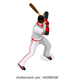 Baseball Player Sportsman Batter Sports Icon Set. 3D Isometric Sport Set Baseball USA Major League Championship People Set Competition. Sport event Infographic Batter Vector Illustration