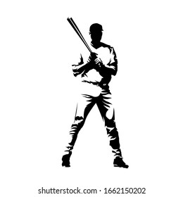 Baseball player standing with bat. Batter, isolated vector silhouette