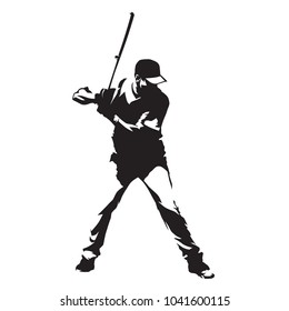 Baseball player standing with bat in his hands, abstract vector silhouette