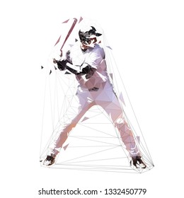 Baseball player standing with bat, low polygonal batter, isolated geometric vector illustration. Team sport athlete