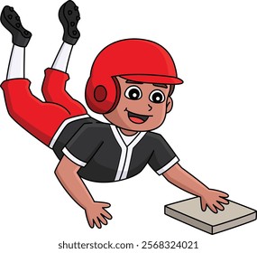 Baseball Player Stealing Base Cartoon Clipart