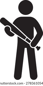 Baseball Player Stick Figure Icon Black Vector Silhouette Holding Bat