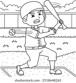 Página para colorear de jugador de béisbol Strike Out para niños