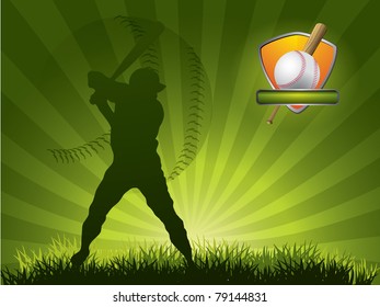 Baseball player strikes the ball with a stick