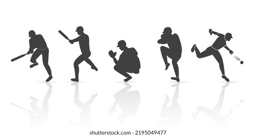 baseball player style silhouette collection, vector illustration