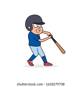 Baseball player swing baseball bat, retro cartoon vector sport illustration