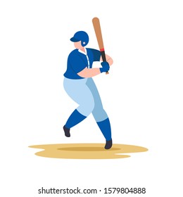 Baseball player swing baseball bat, vector sport illustration