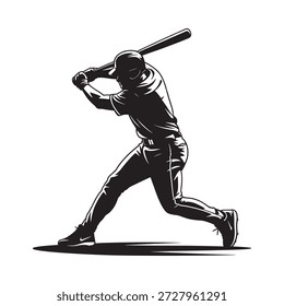 jogador de beisebol balançando o bastão em ação dinâmico pose monocromática de ilustração silhueta