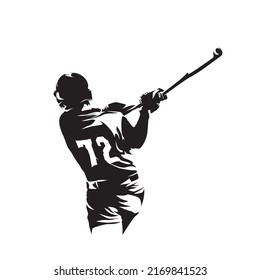 Baseball player swinging with bat, batter logo, abstract isolated vector silhouette. Rear view