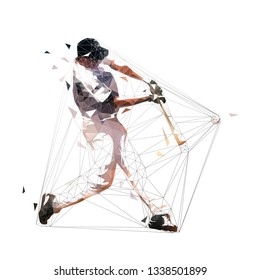 Baseball player swinging with bat, low polygonal batter, isolated geometric vector illustration. Team sport athlete