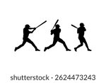 baseball player swinging bat silhouette set