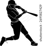 Baseball player swinging bat silhouette. 