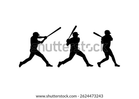 baseball player swinging bat silhouette set