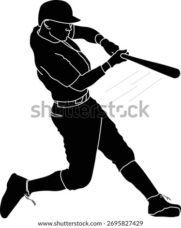 Baseball player swinging bat silhouette. 