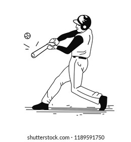A baseball player swinging and hitting a home run. Silhouette of a baseball player.