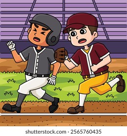 Baseball Player Tag Colored Cartoon Illustration