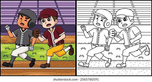 Baseball Player Tag Coloring Page Illustration