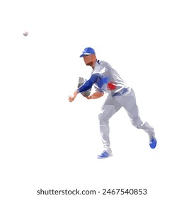 Baseball player throwing ball, isolated geometric low poly vector illustration, front view