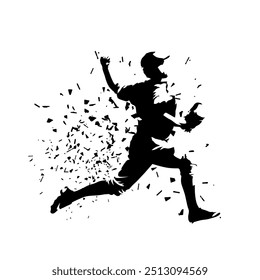 Baseball player throwing ball, isolated vector silhouette, front view