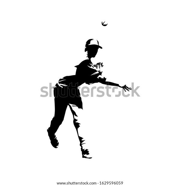 Baseball player throwing ball, isolated vector
silhouette. Ink
drawing