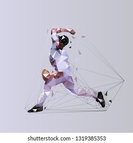 Baseball player throwing ball, low polygonal pitcher, isolated geometric vector illustration