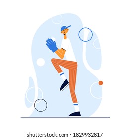 Baseball player throwing the ball. Modern vector sport illustration. pitcher.