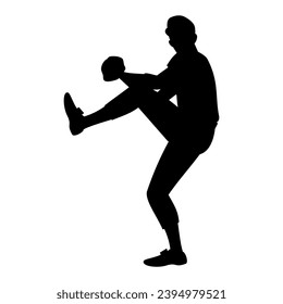 Baseball player throwing the ball silhouette. Vector image