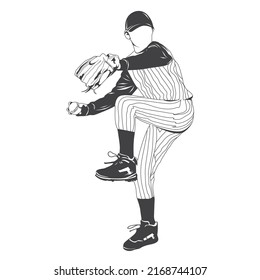 Baseball player throws the ball on professional baseball stadium
