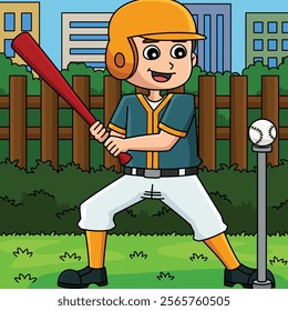 Baseball Player Training Colored Cartoon 
