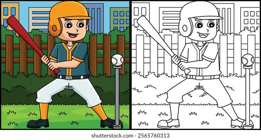 Baseball Player Training Coloring Illustration