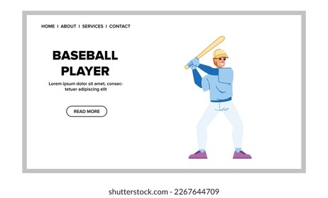baseball player vector. ball athlete, sports playing, men team, uniform bat, action baseball player web flat cartoon illustration