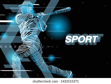 baseball player vector. digital style . sport background design.