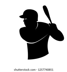 baseball player, vector illustration , black silhouette ,profile view