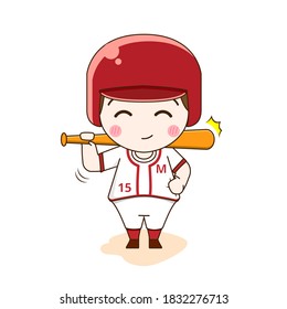 Baseball Player. Vector illustration of cute chibi character isolated on white background.