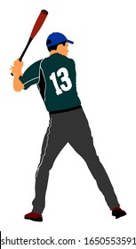 Baseball player vector illustration isolated on white background. baseball batter hitting Ball with bat for Home run. Sportsman on the field. Popular sport in United States of America. 