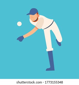 Baseball player vector illustration on blue background. Sport character design