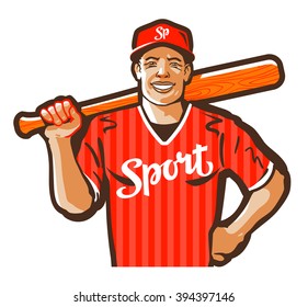 baseball player vector logo design template. game, sport or athlete icon