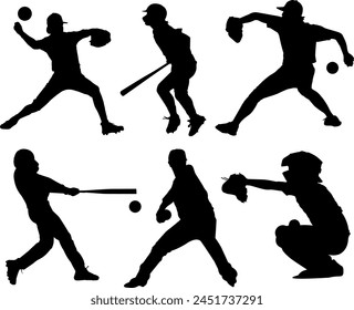 Baseball player vector set silhouettes