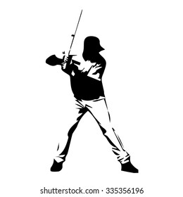 Baseball Player, Vector Silhouette. Drawn Batter