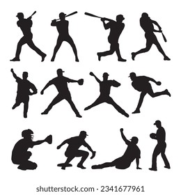baseball player vector silhouette icons