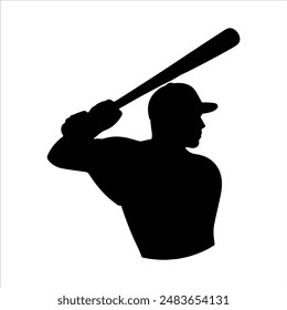 Baseball player vector silhouette on white background. Baseball player icon flat illustration design.