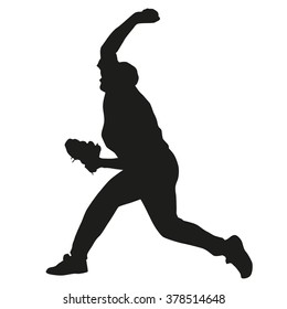 Baseball player vector silhouette, baseball pitcher throws ball