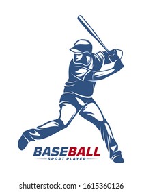 Baseball player vector silhouette. Sport club logo design.