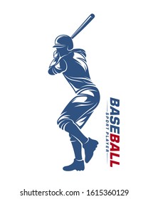 Baseball player vector silhouette. Sport club logo design.