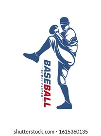 Baseball player vector silhouette. Sport club logo design.