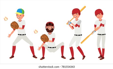 Baseball Player Vector. Sport Action On The Stadium. Powerful Hitter. Isolated Flat Cartoon Character Illustration

