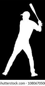 Baseball player vector white silhouette. Baseball batter hitting Ball with bat for Home run . 